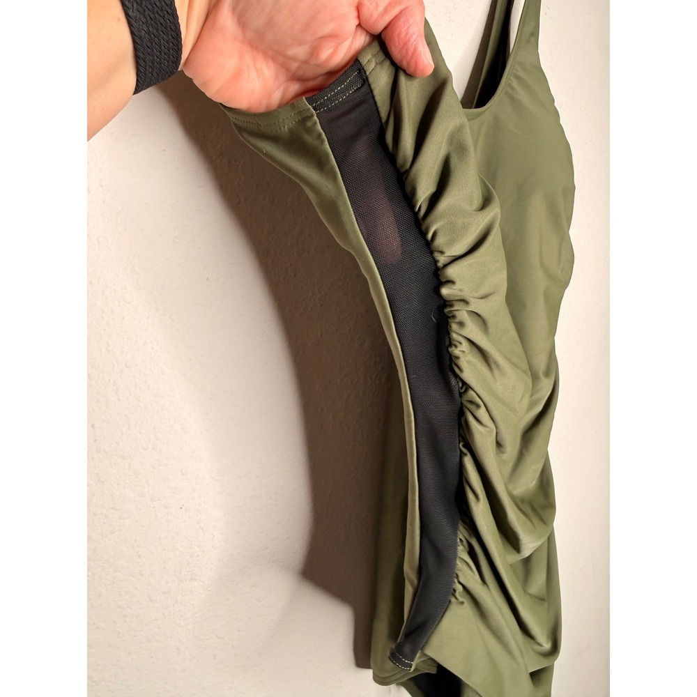 New DKNY Womens Ruched Mesh Side One Piece Swimsuit Olive Green DI2MS536 Size 14 - Picture 6 of 13